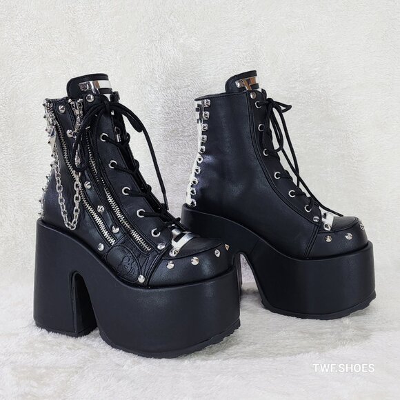 Camel Platform Block Heel Goth Ankle Boots - Picture 7 of 11